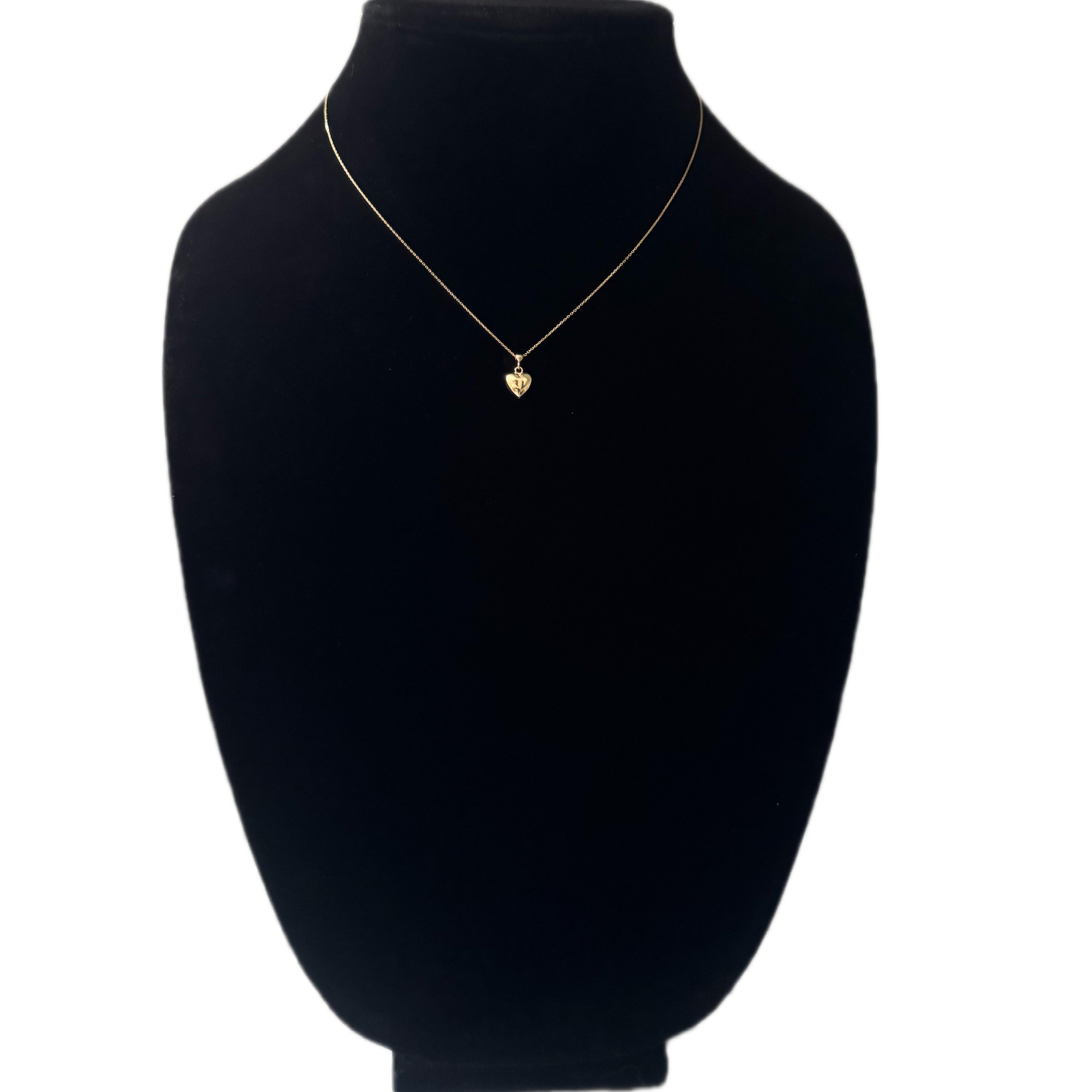 14K Yellow Gold Puff Heart Pendant on Cable Chain 16” .5MM