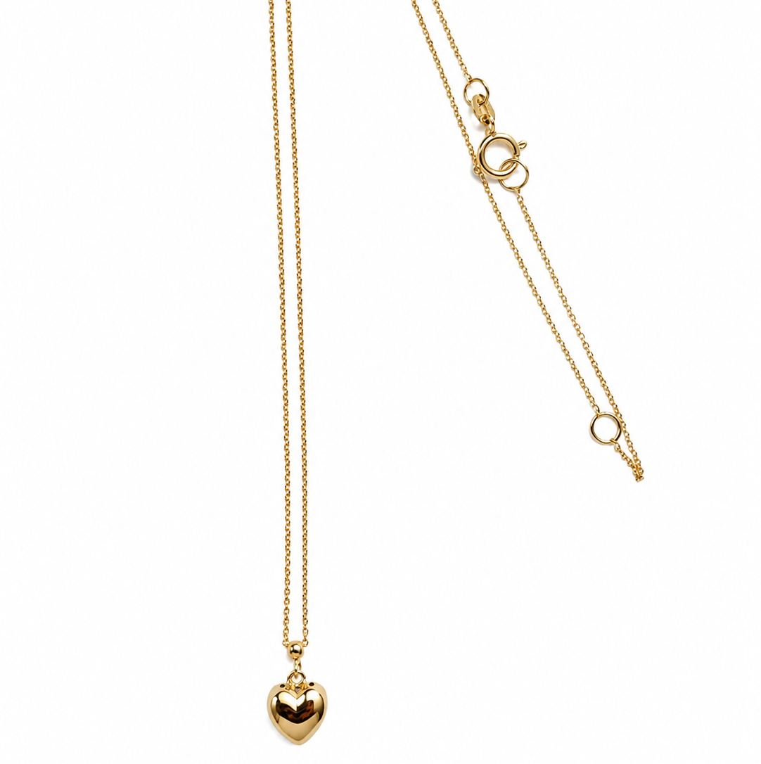 14K Yellow Gold Heart Pendant Necklace 20” .5MM