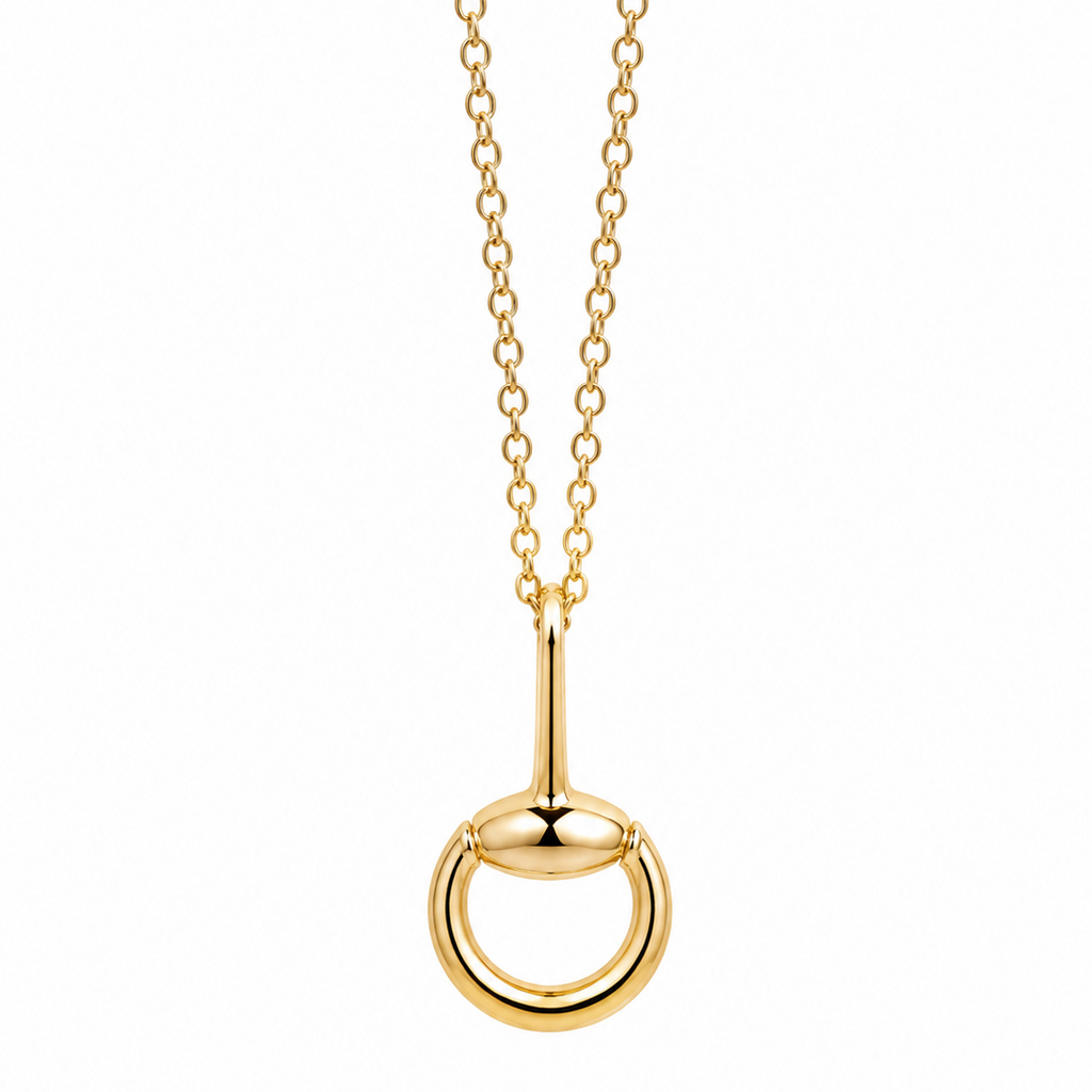 14K Yellow Gold Horsebit Pendant Necklace 20” .5MM