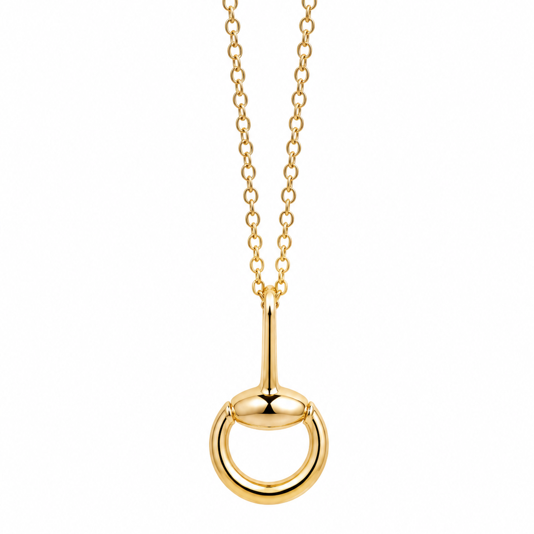 14K Yellow Gold Horsebit Pendant Necklace 20” .5MM