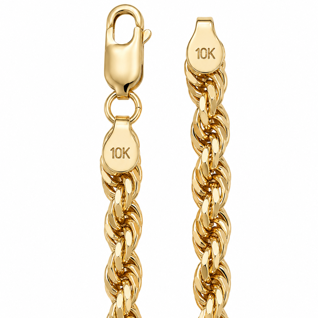 10K Yellow Gold Rope Bracelet 8.3" 5.3MM