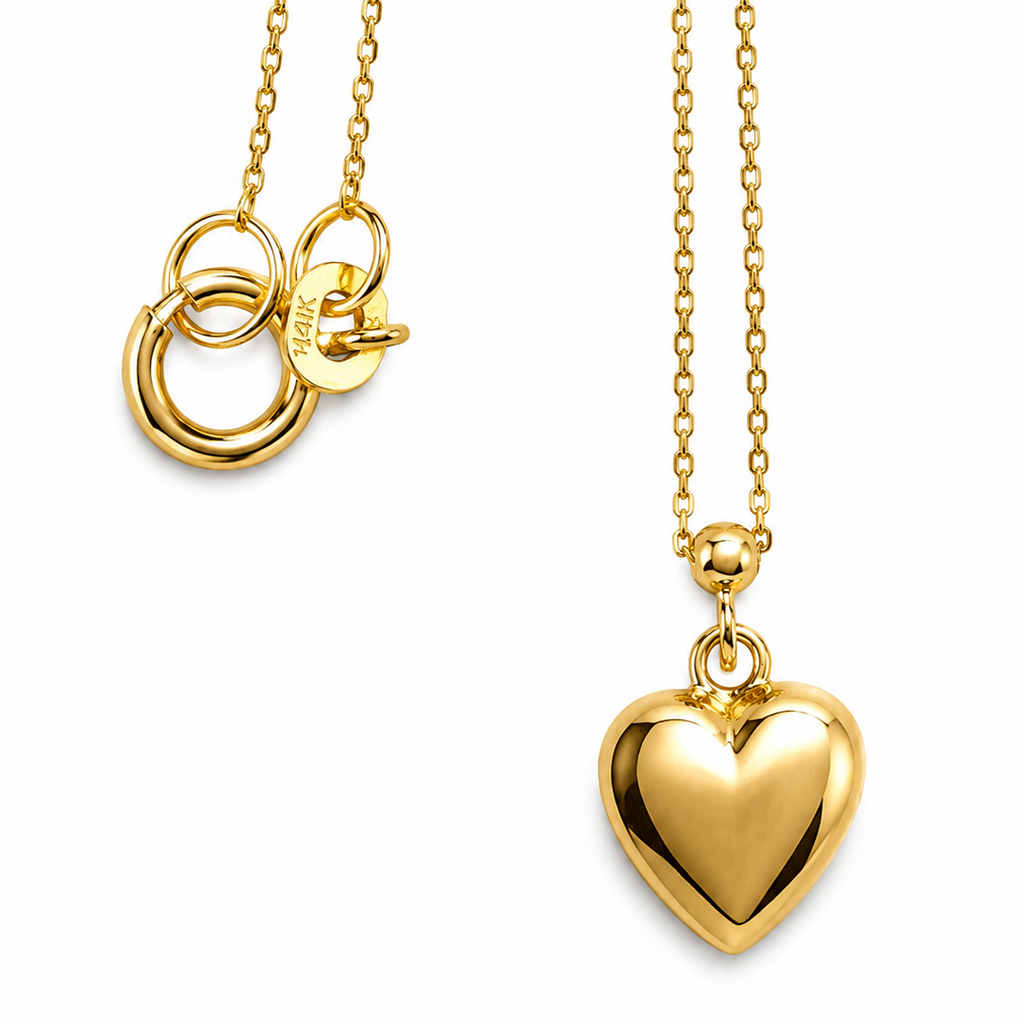 14K Yellow Gold Heart Pendant Necklace 20” .5MM