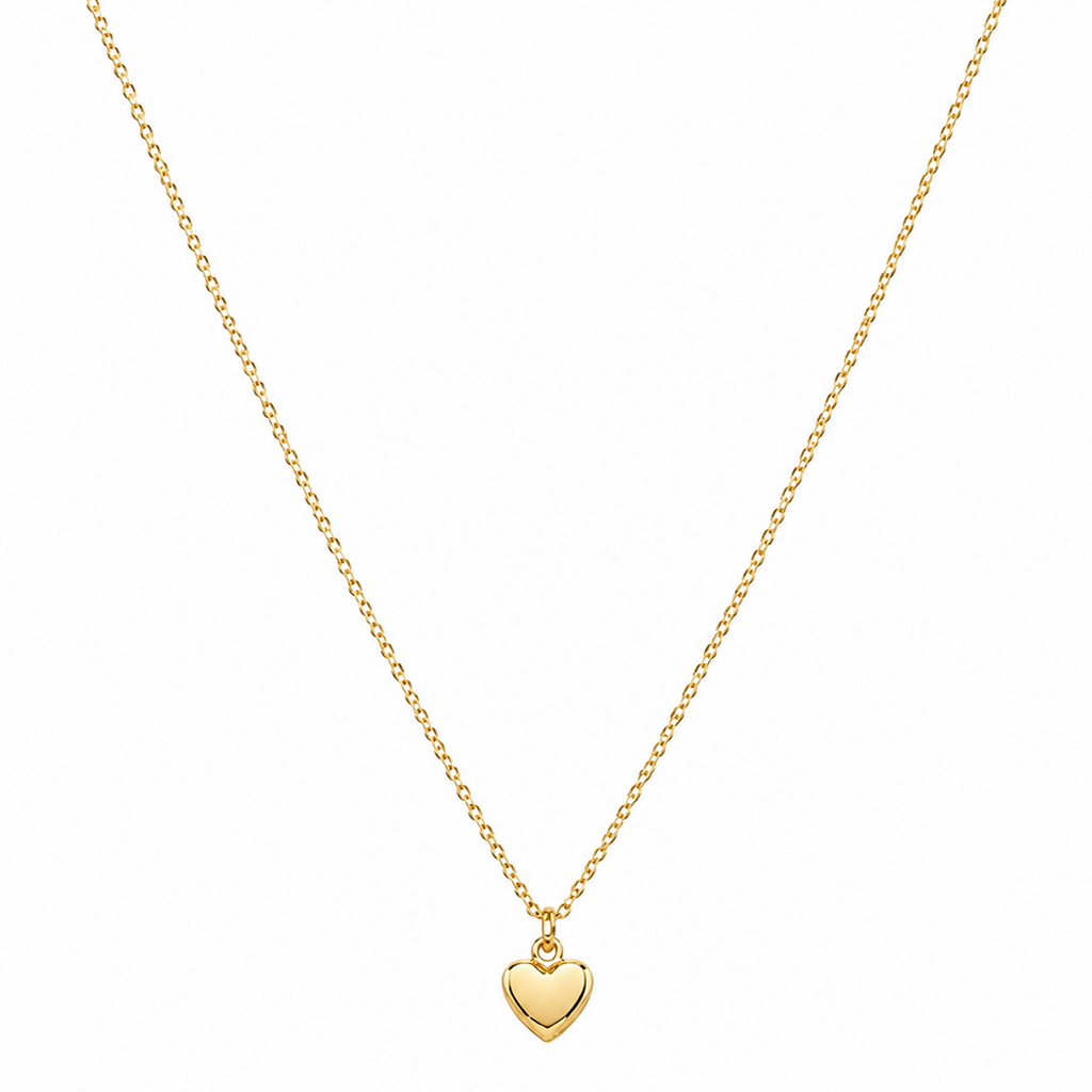 14K Yellow Gold Puff Heart Pendant on Cable Chain 16” .5MM