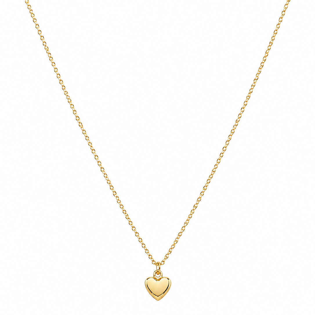 14K Yellow Gold Puff Heart Pendant on Cable Chain 16” .5MM