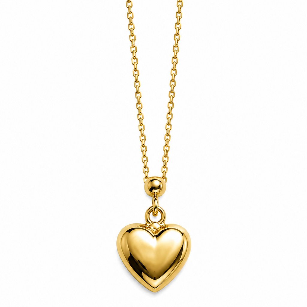 14K Yellow Gold Heart Pendant Necklace 20” .5MM