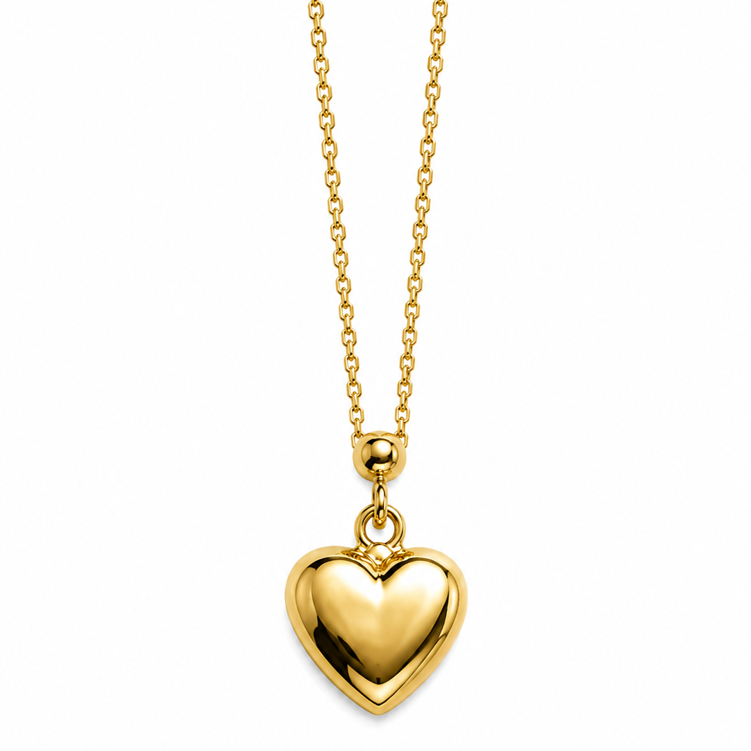 14K Yellow Gold Heart Pendant Necklace 20” .5MM
