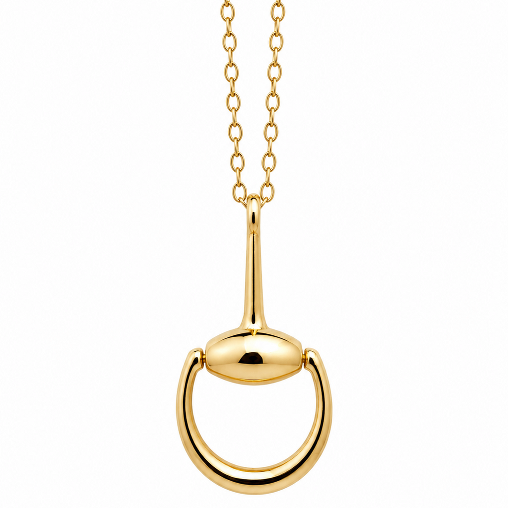 14K Yellow Gold Horsebit Pendant Necklace 20” .5MM