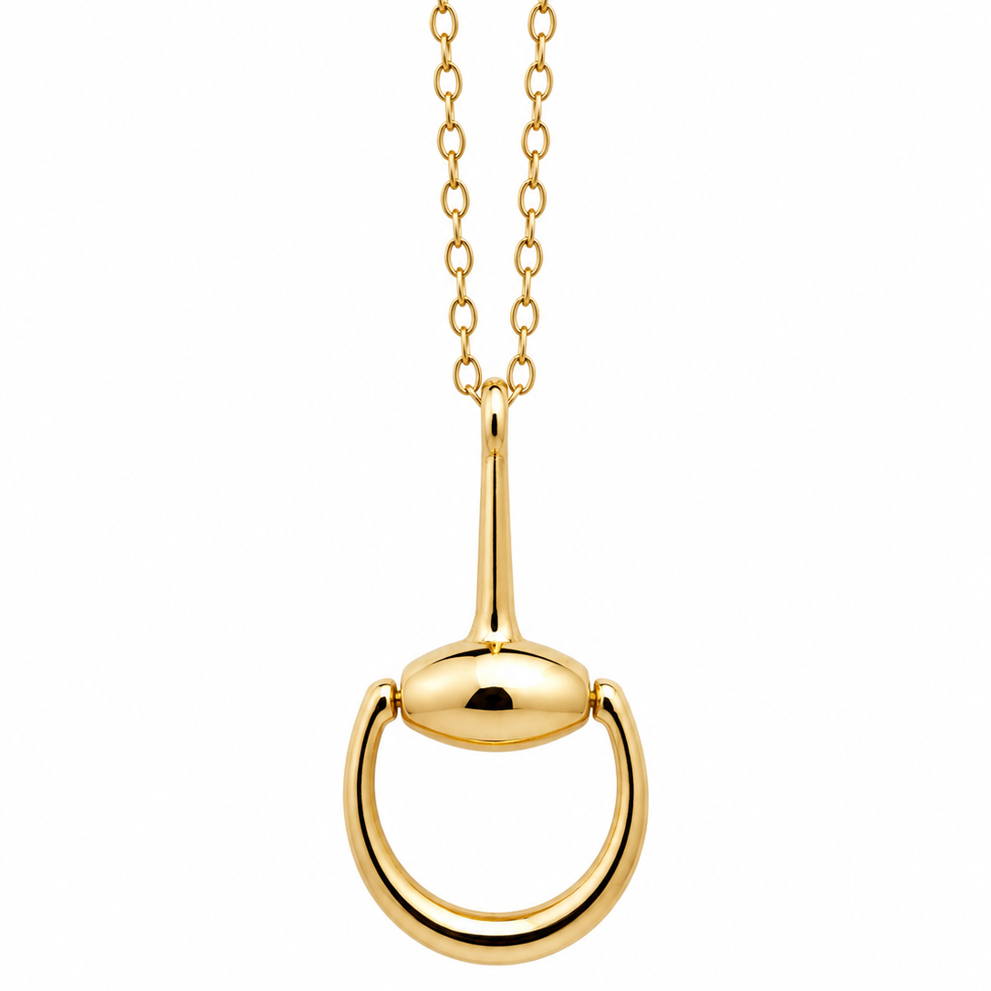 14K Yellow Gold Horsebit Pendant Necklace 20” .5MM