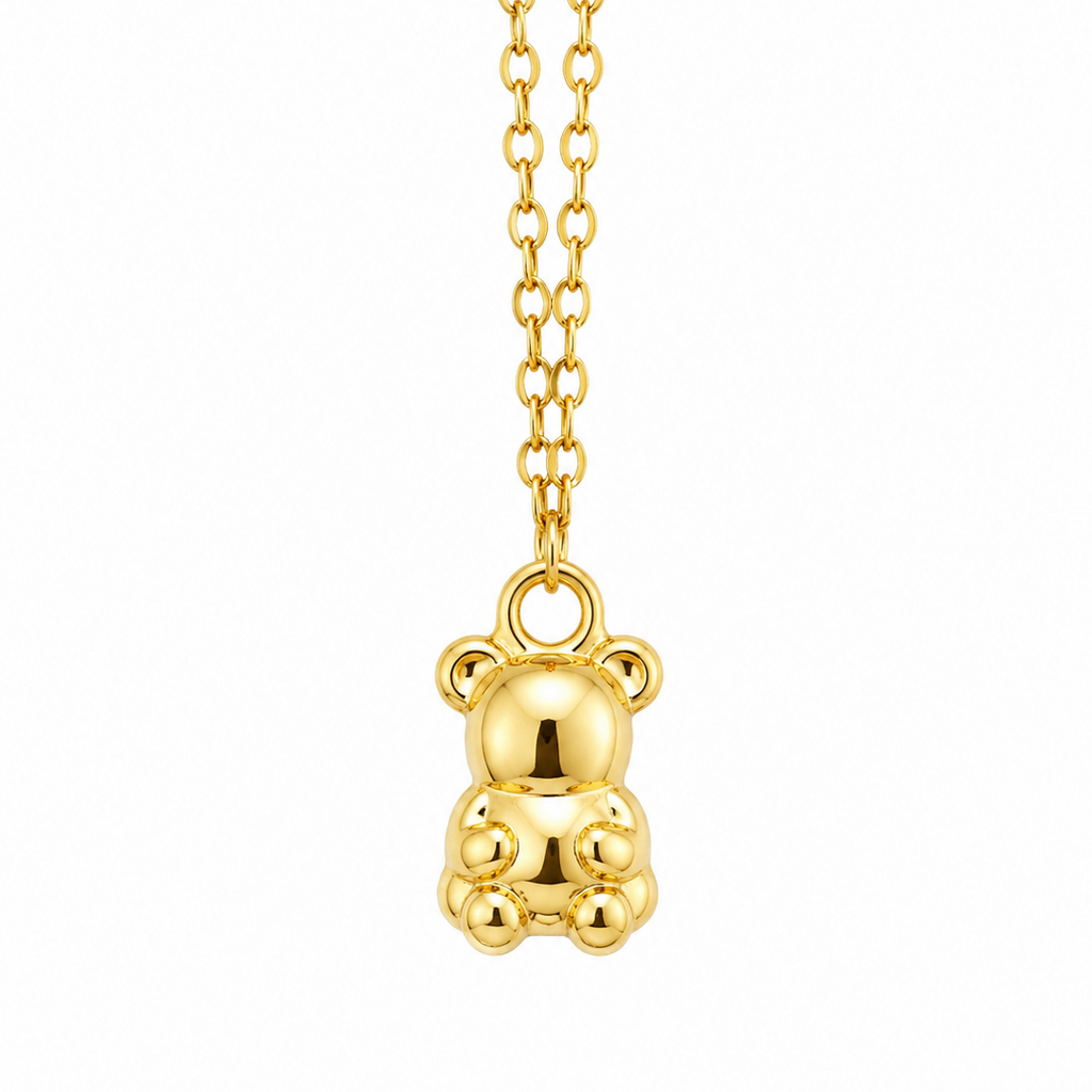 14K Yellow Gold Teddy Bear Pendant on Rolo Chain 20” 0.5MM