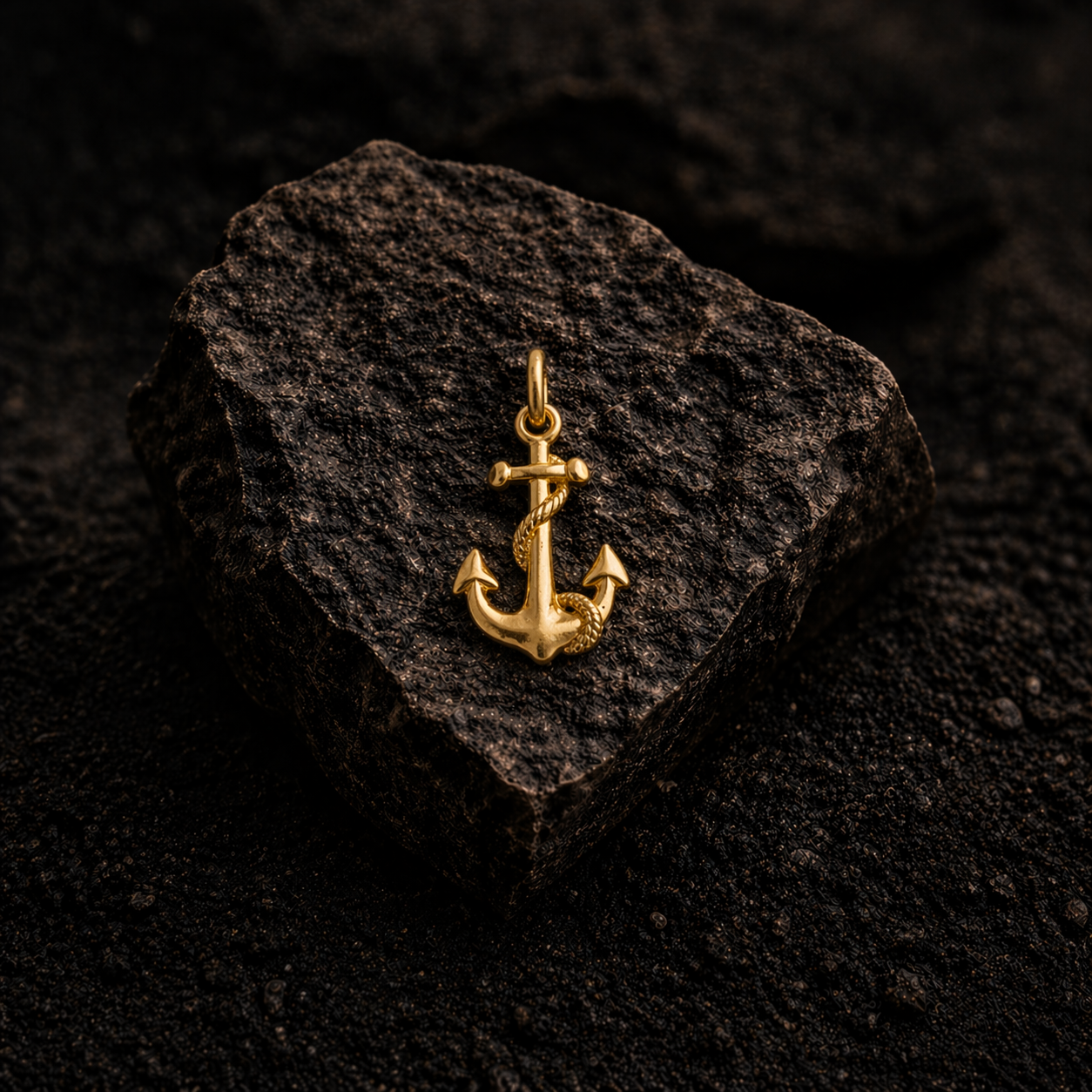 24K Yellow Gold Anchor Pendant