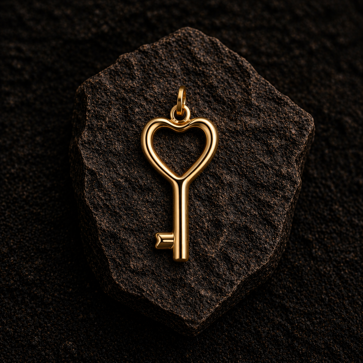 10K Gold Heart Key Pendant