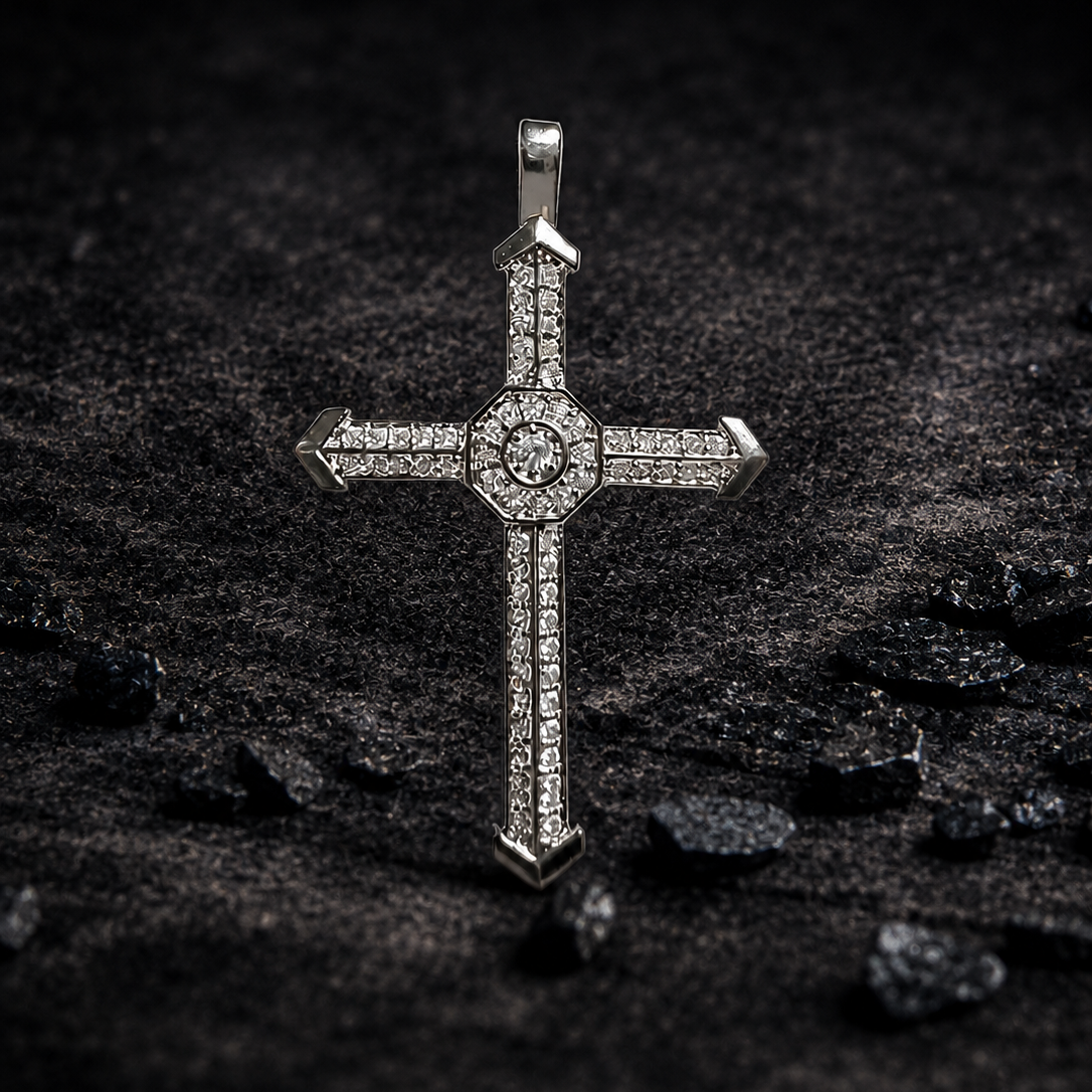 Iced 925 Sterling Silver Cross Pendant