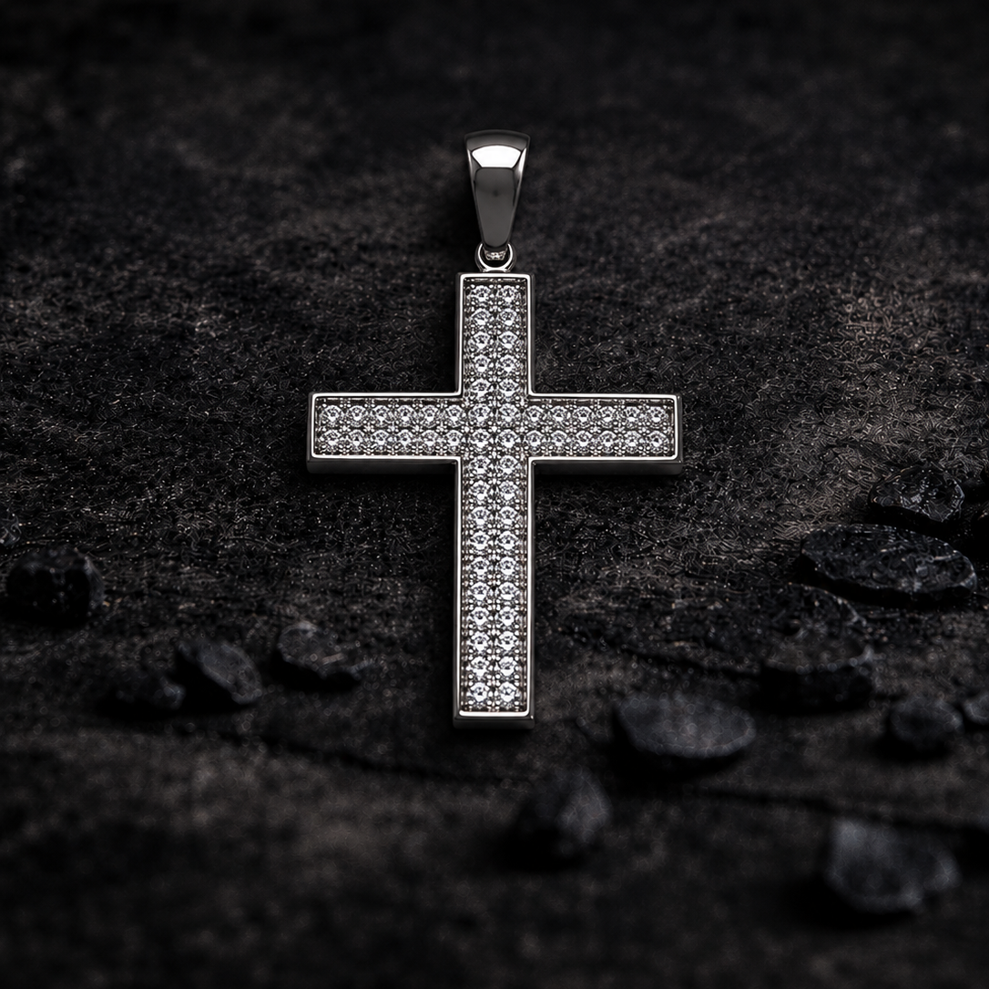 Iced 925 Sterling Silver Cross Pendant