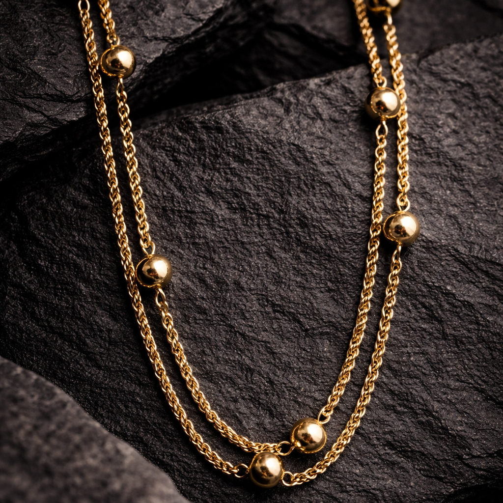 10K Yellow Gold Rope Chain with Bead Accents 54" 1.5MM