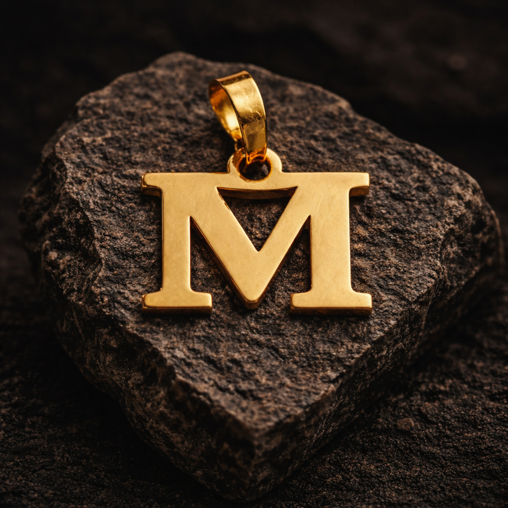 18K Yellow Gold Letter M Initial Pendant