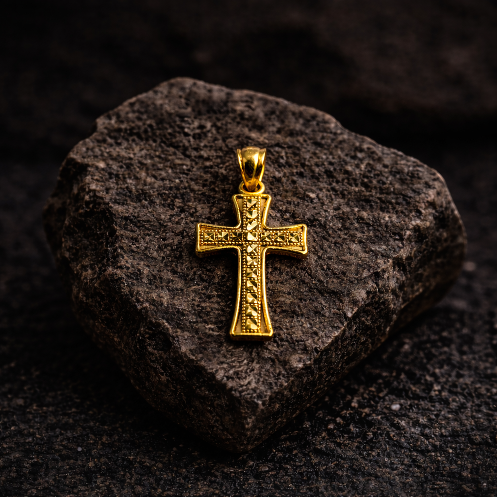 14K Yellow Gold Diamond-Cut Cross Pendant