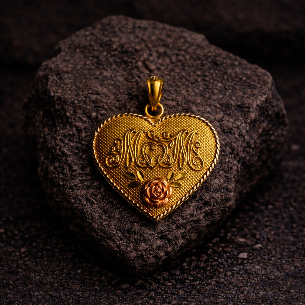 10K Yellow Gold Heart Floral Pendant