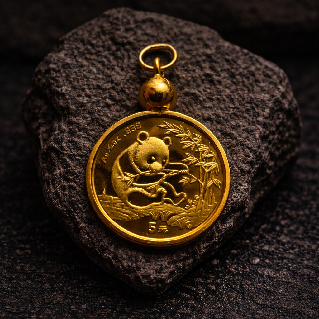 24K Yellow Gold Panda Coin Pendant