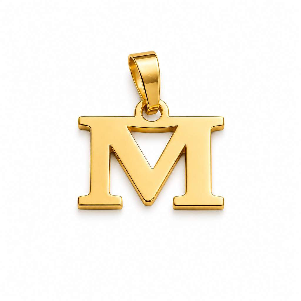 18K Yellow Gold Letter M Initial Pendant