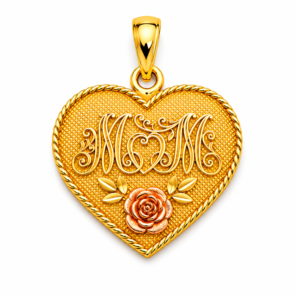 10K Yellow Gold Heart Floral Pendant