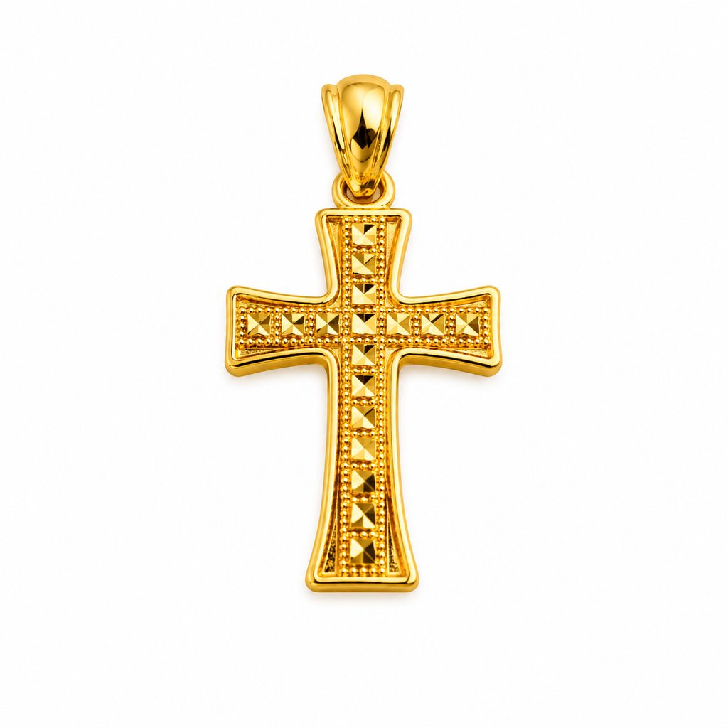 14K Yellow Gold Diamond-Cut Cross Pendant