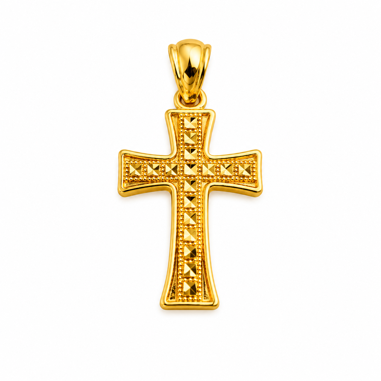 14K Yellow Gold Diamond-Cut Cross Pendant