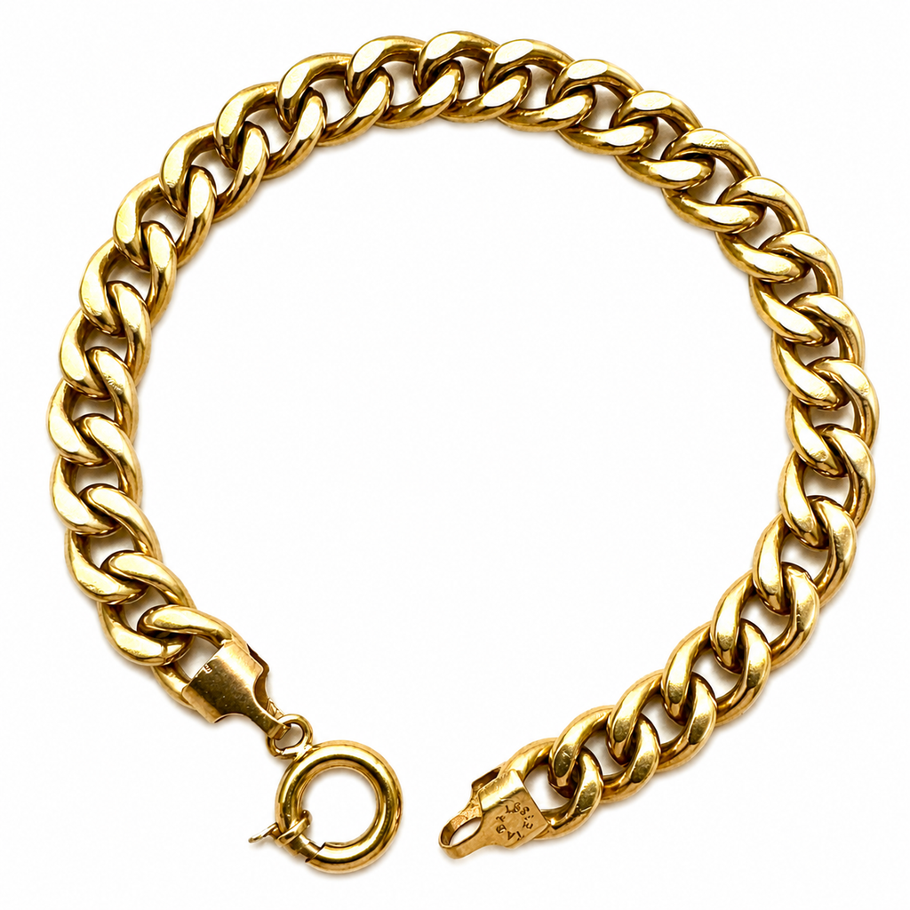 18K Yellow Gold Curb Link Bracelet 8.1" 8.5MM