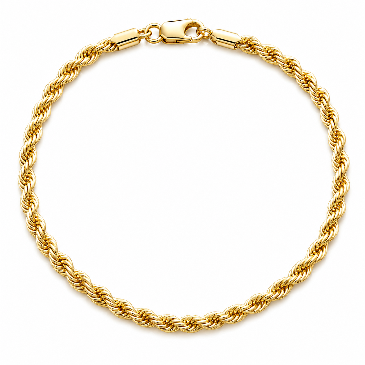 10K Yellow Gold Classic Rope Link Bracelet 7.25" 3MM