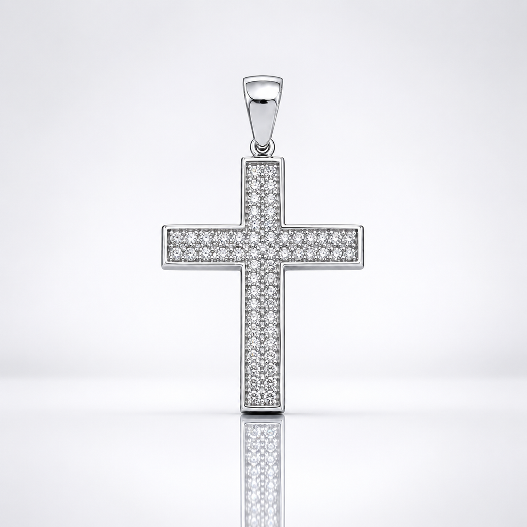 Iced 925 Sterling Silver Cross Pendant
