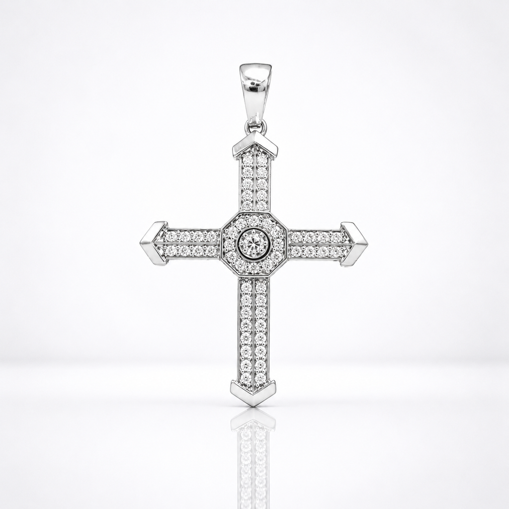 Iced 925 Sterling Silver Cross Pendant