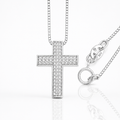 Silver Diamond Cross Necklace 18" 0.8MM
