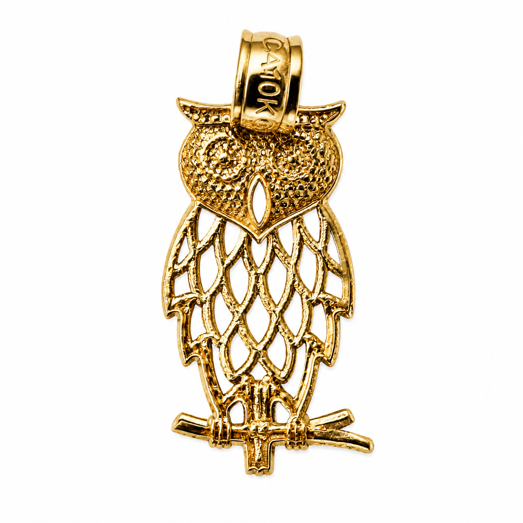 10K Yellow Gold Owl Pendant