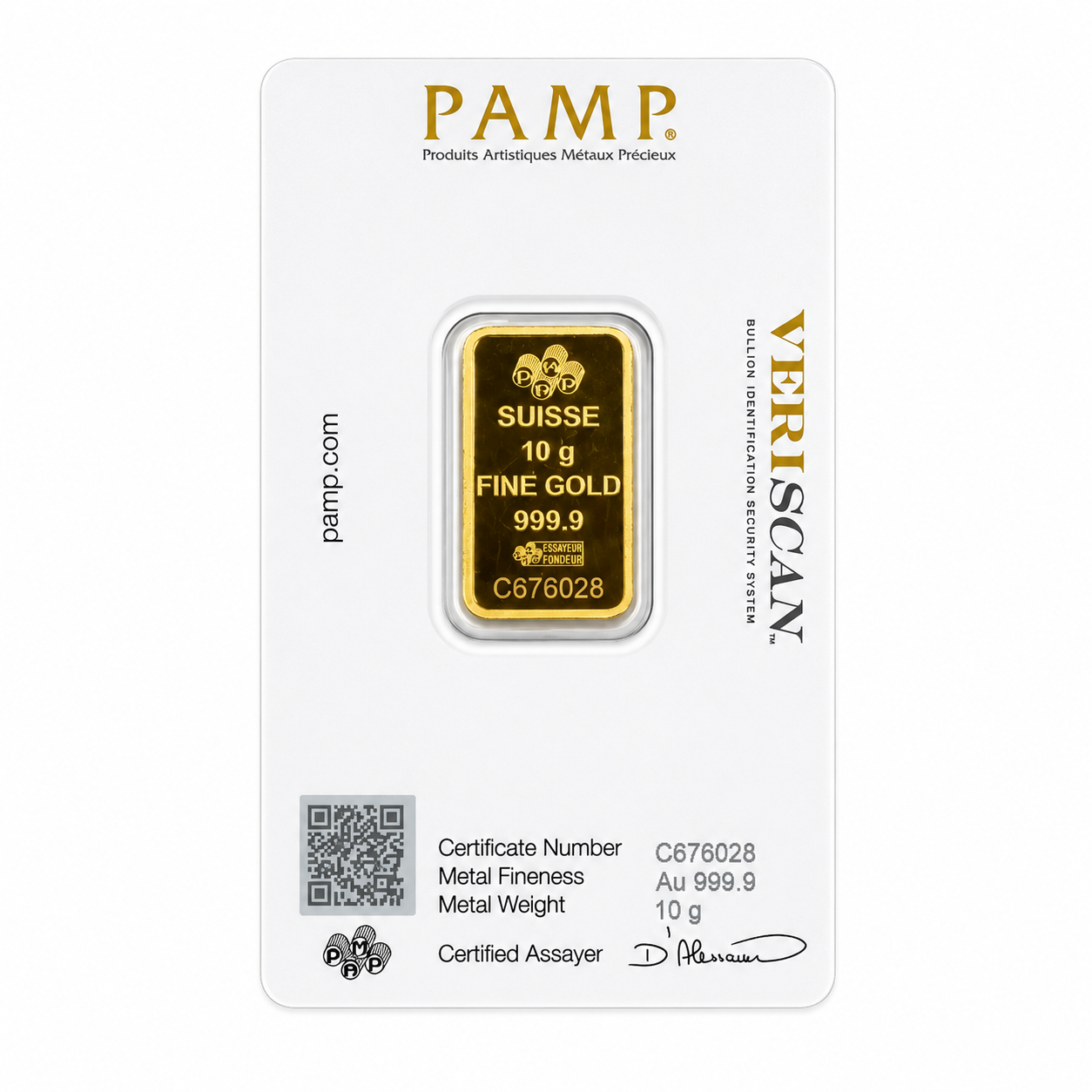 PAMP Suisse 999.9 Fine Gold Veriscan Certified Bar 10G