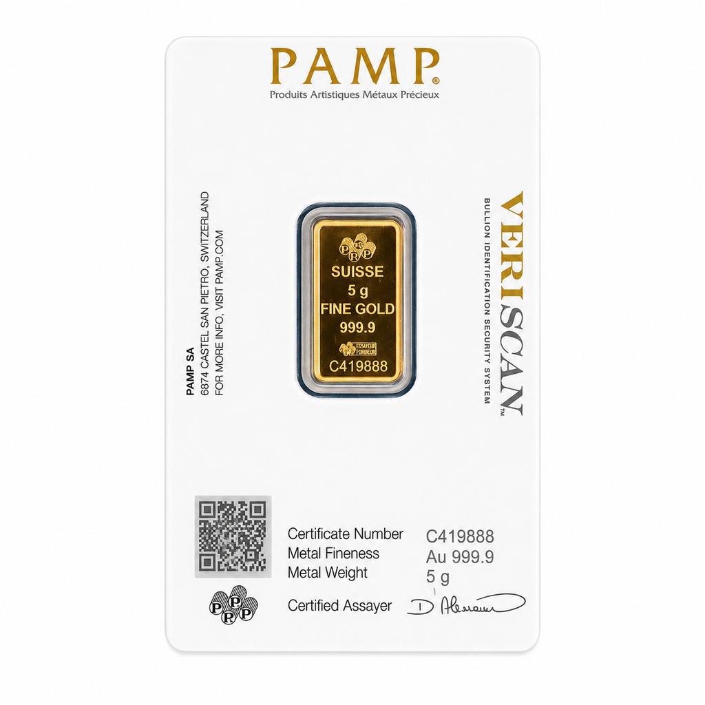 PAMP Suisse 999.9 Fine Gold Veriscan Certified Bar 5G