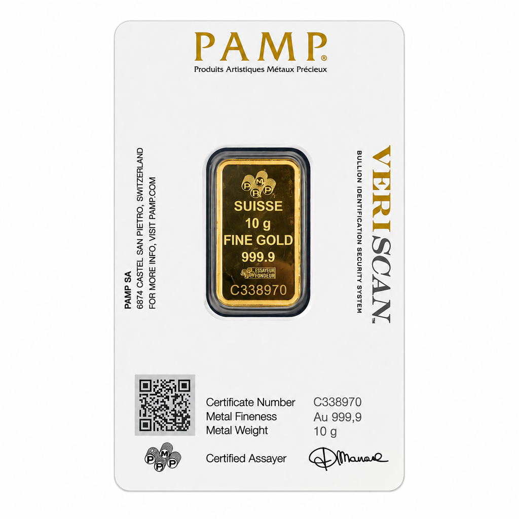 PAMP Suisse 999.9 Fine Gold Veriscan Certified Bar 10G