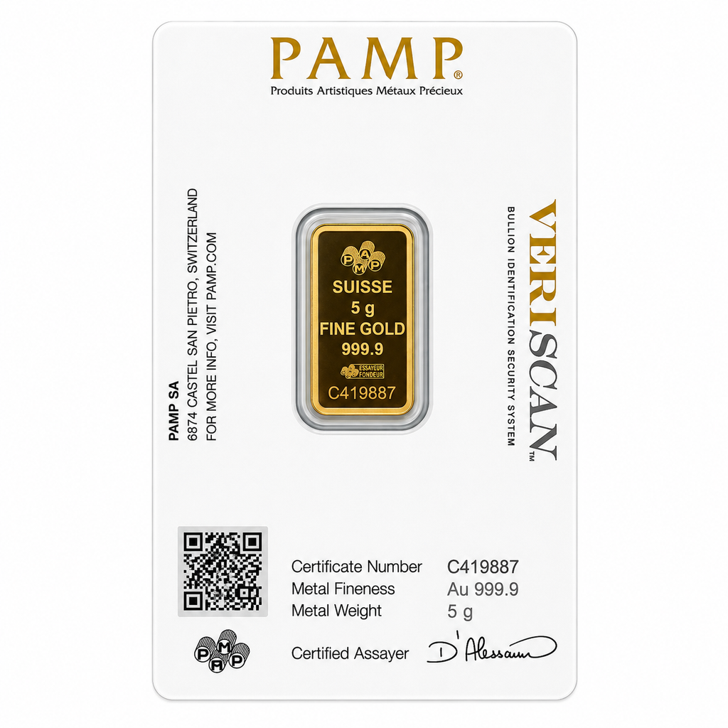 PAMP Suisse 999.9 Fine Gold Veriscan Certified Bar 5G