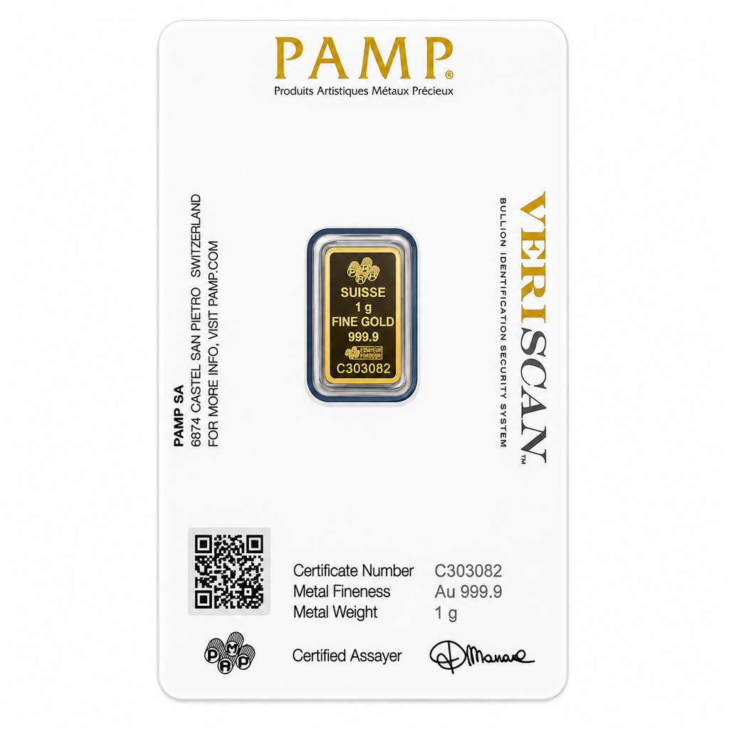 PAMP Suisse 999.9 Fine Gold Veriscan Certified Bar 1G