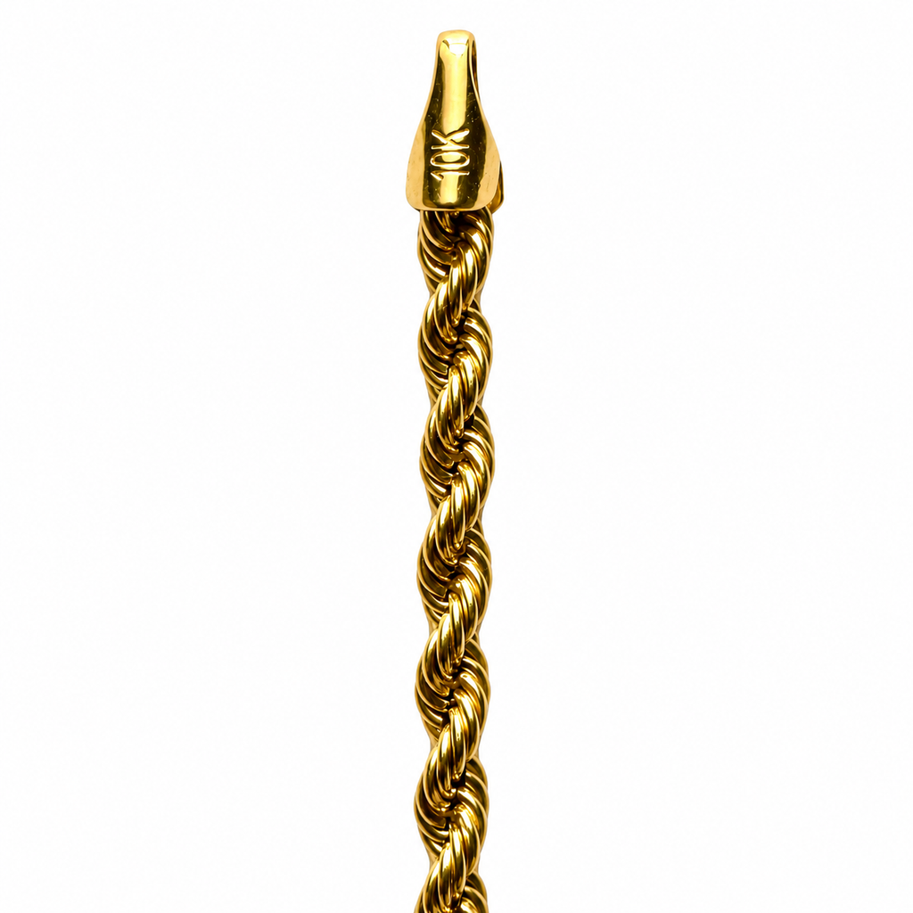 10K Yellow Gold Classic Rope Link Bracelet 7.25" 3MM