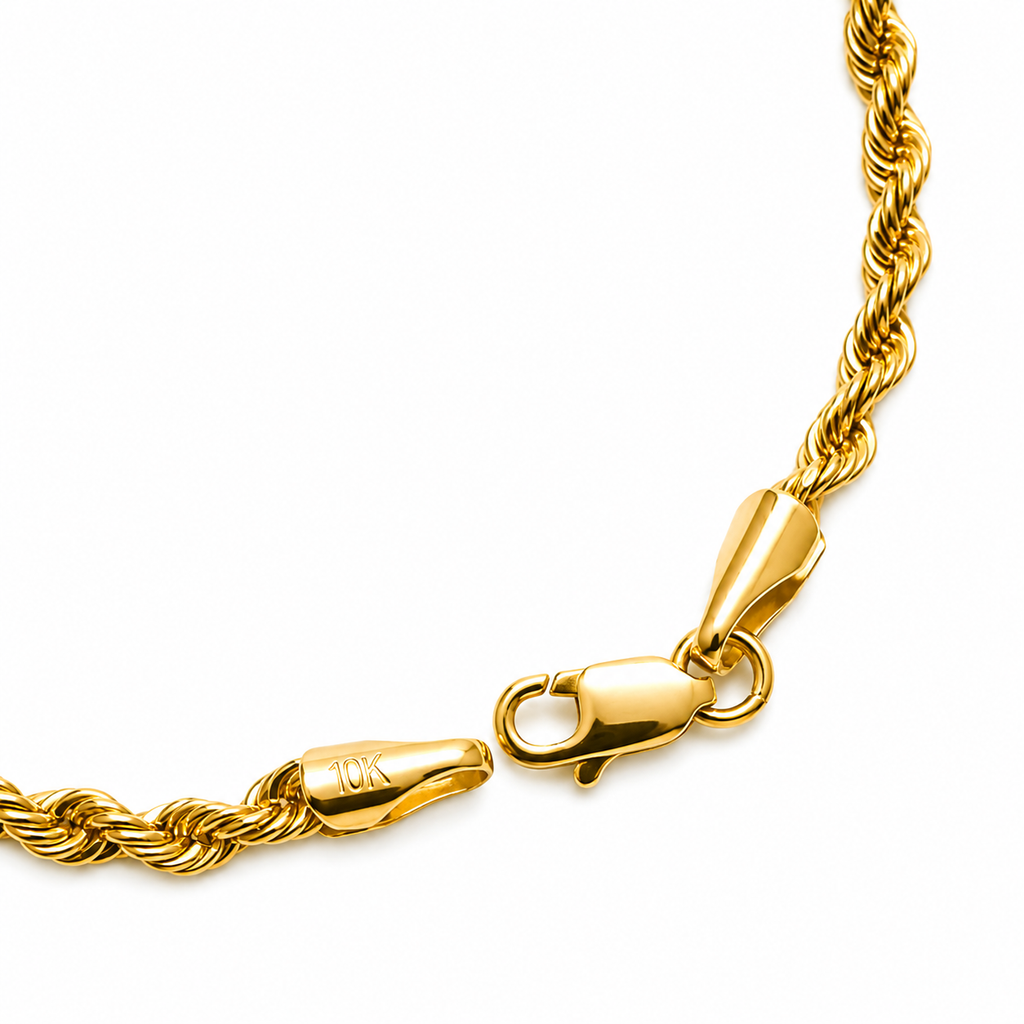 10K Yellow Gold Classic Rope Link Bracelet 7.25" 3MM