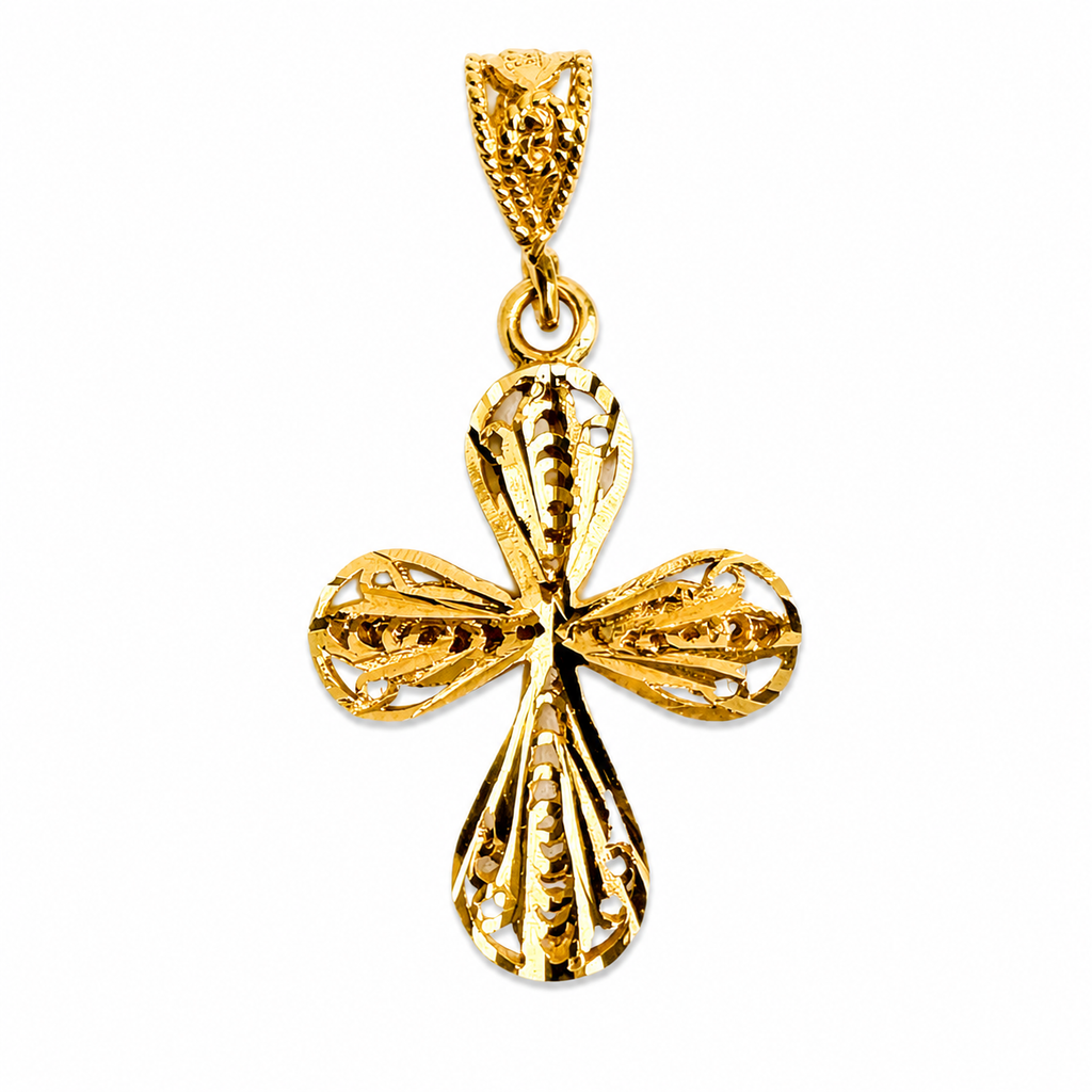 21K Yellow Gold Filigree Cross Pendant