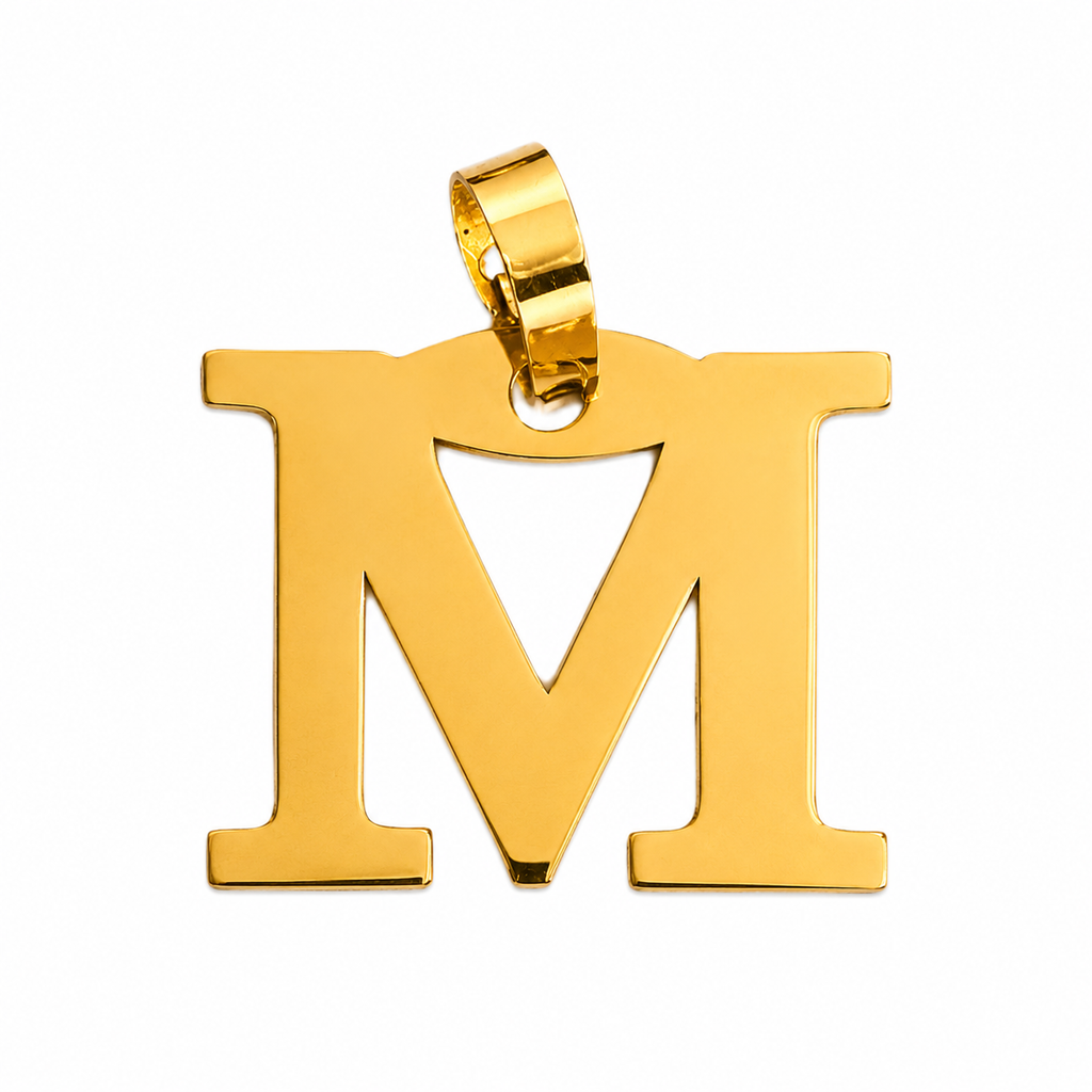 18K Yellow Gold Letter M Initial Pendant