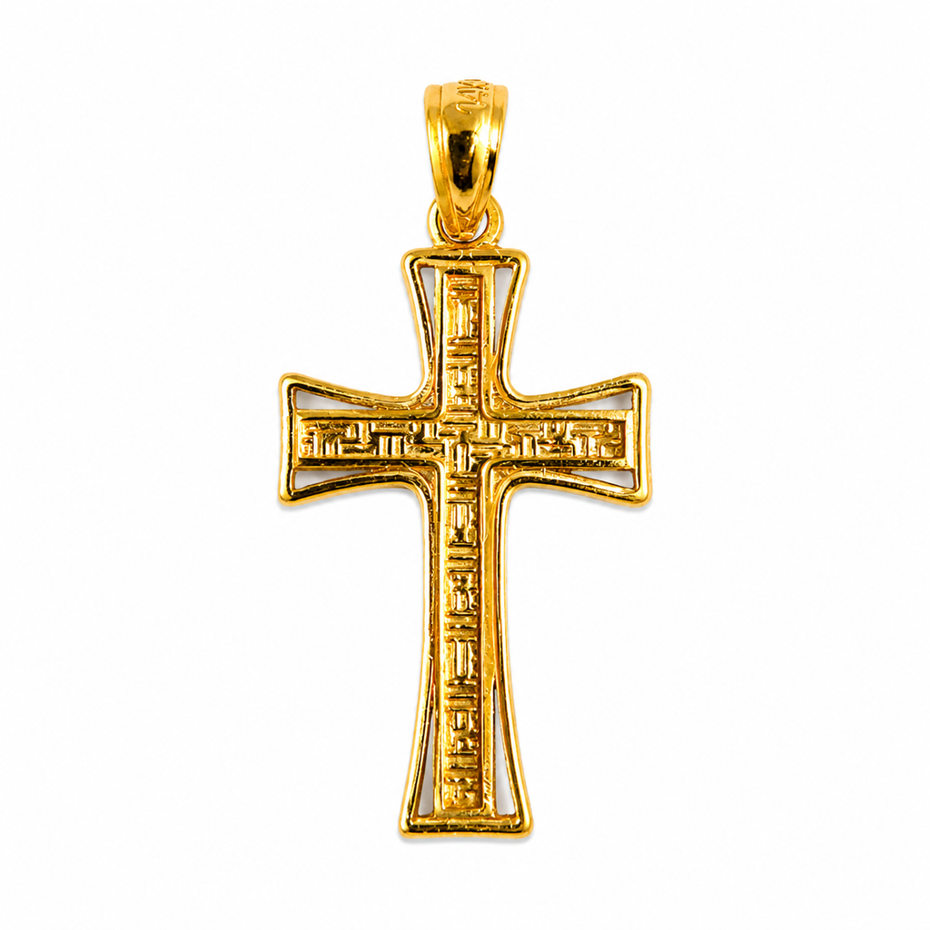 14K Yellow Gold Diamond-Cut Cross Pendant