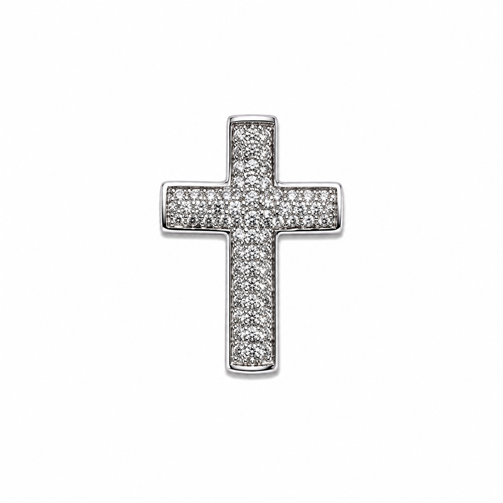 Silver Diamond Cross Necklace 18" 0.8MM