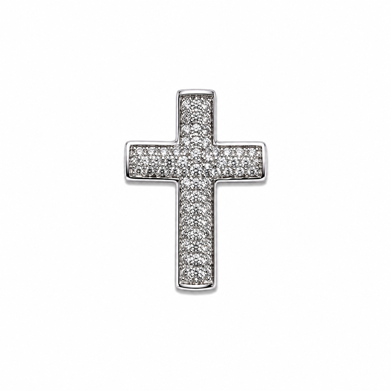Silver Diamond Cross Necklace 18" 0.8MM
