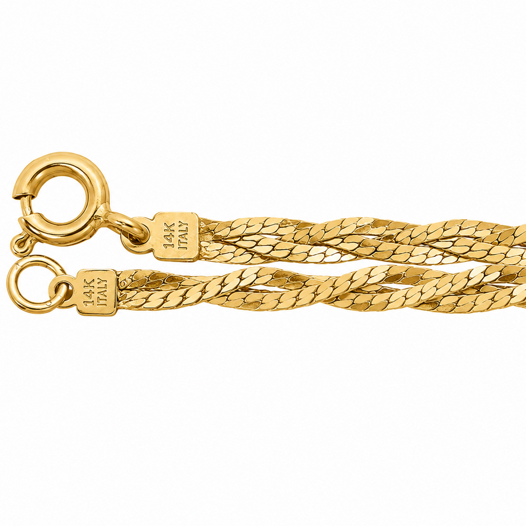 14K Yellow Gold Braided Bracelet 7.3” 2.2MM
