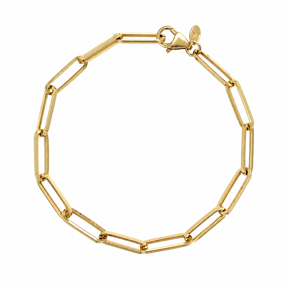 14K Yellow Gold Paperclip Bracelet 7.5” 4MM