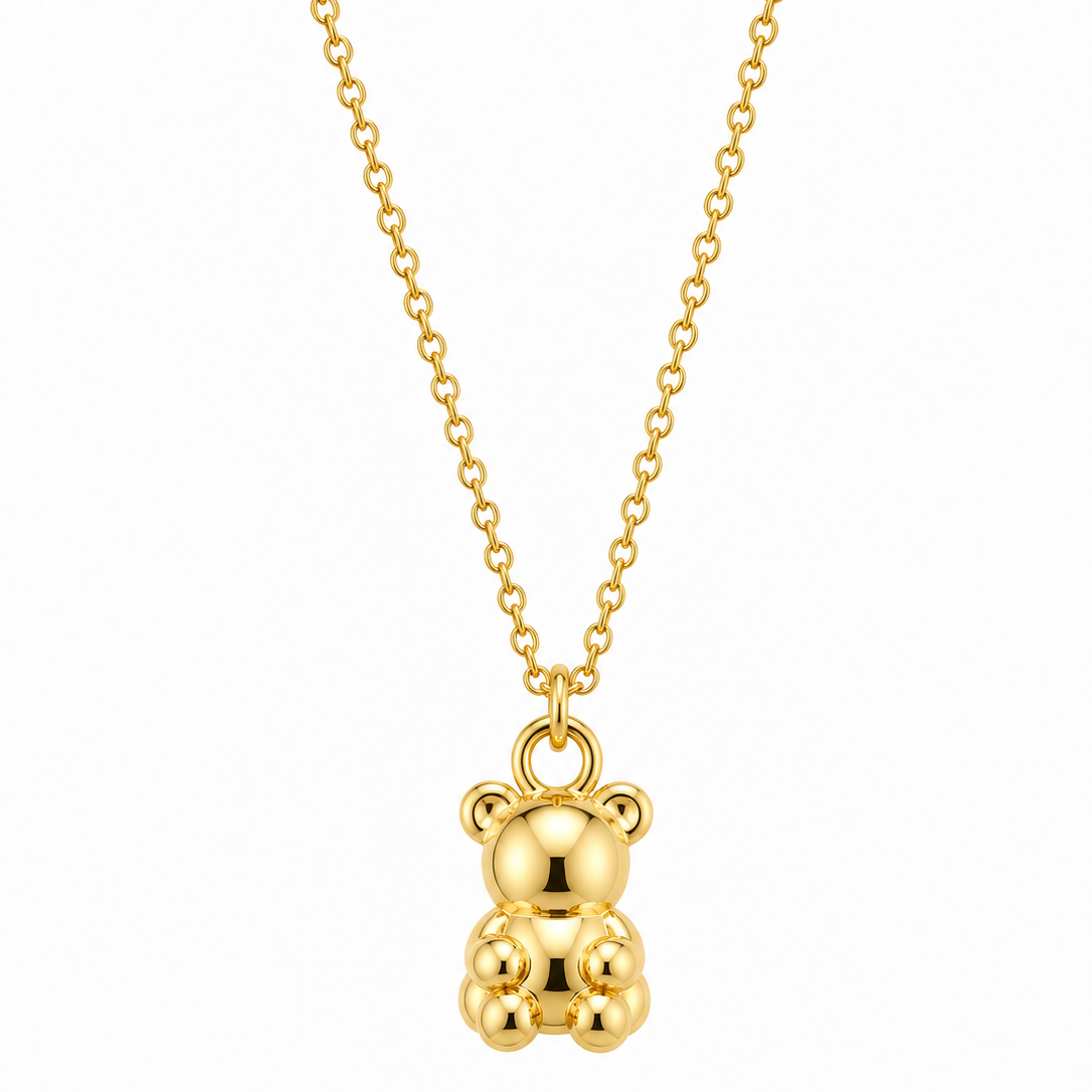 14K Yellow Gold Teddy Bear Pendant on Rolo Chain 20” 0.5MM