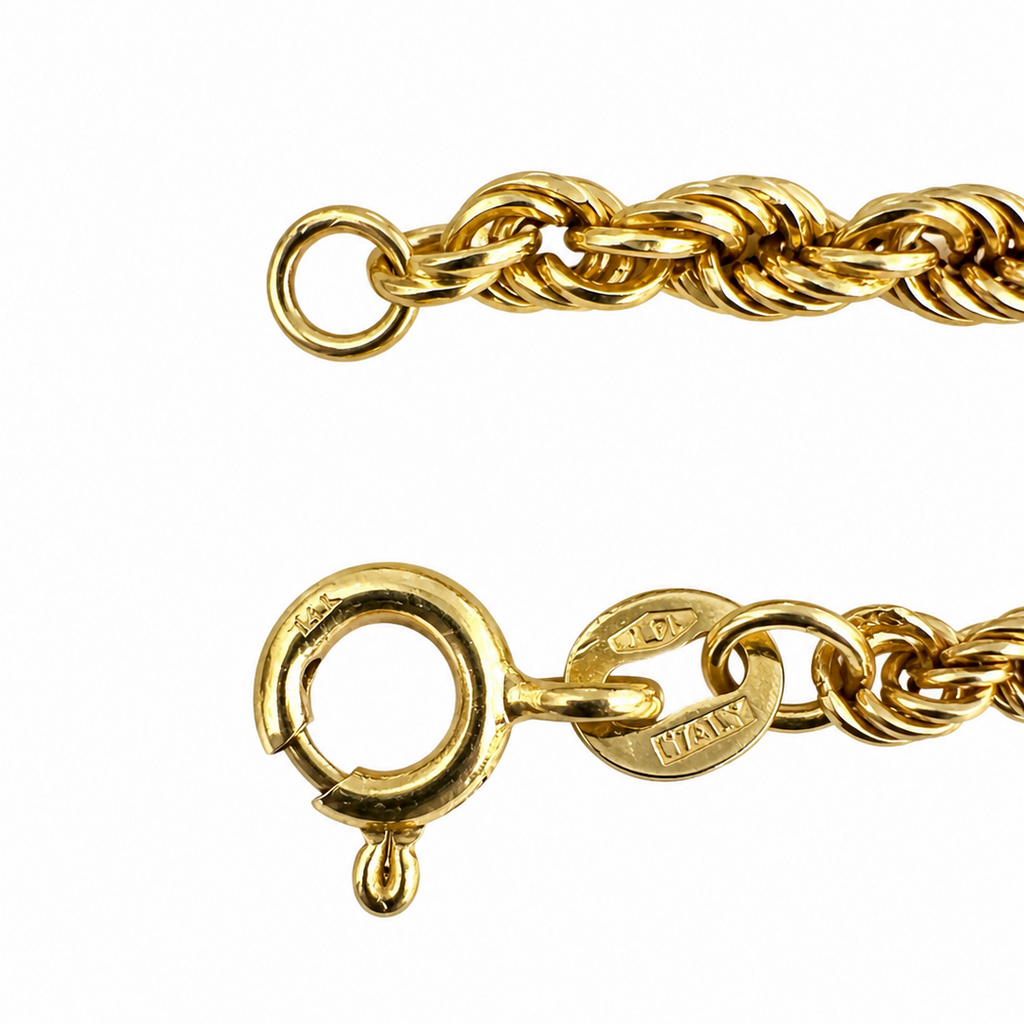 14K Yellow Gold Diamond-Cut Rope Bracelet 7.5” 4.3MM