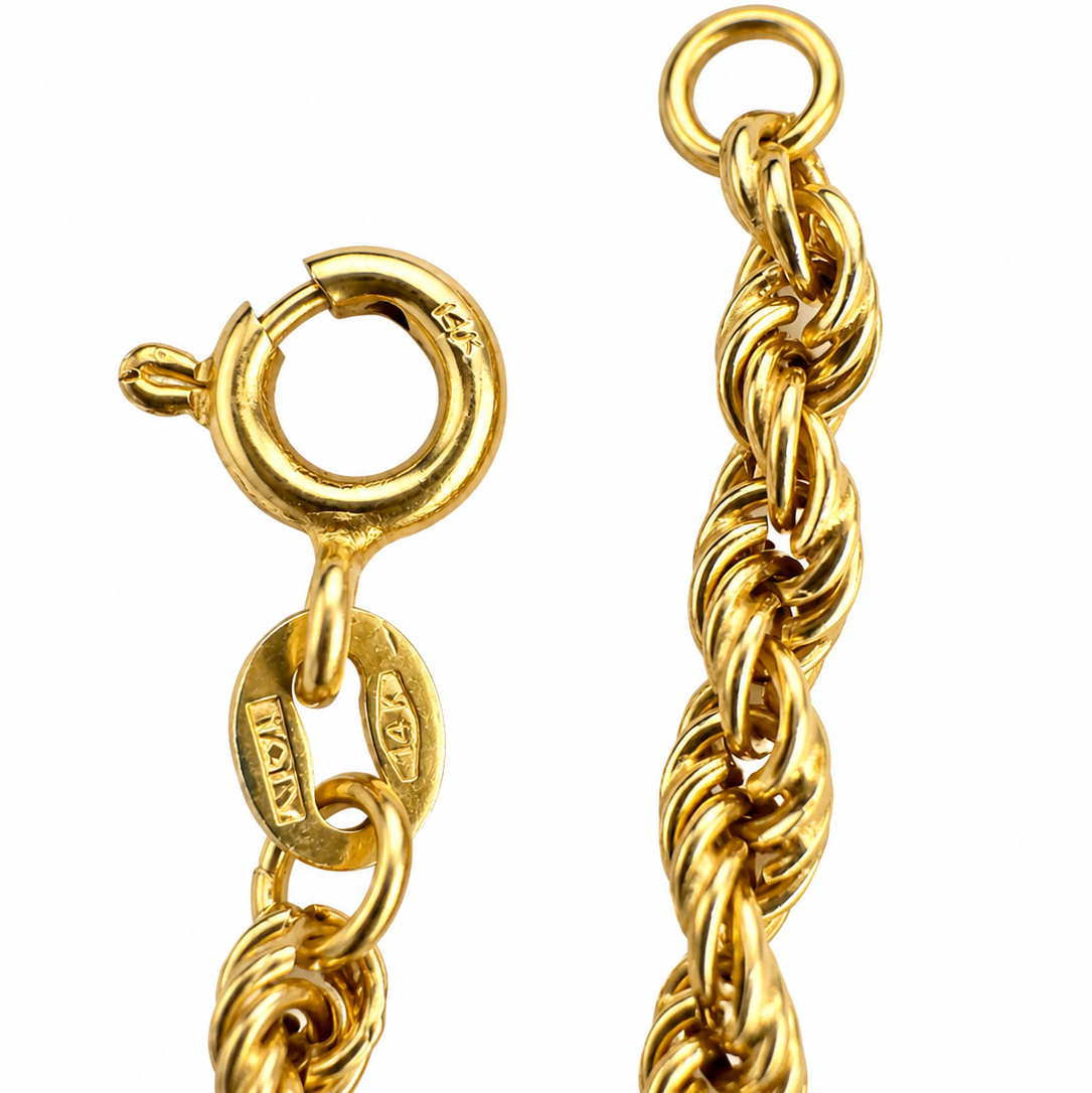 14K Yellow Gold Diamond-Cut Rope Bracelet 7.5” 4.3MM