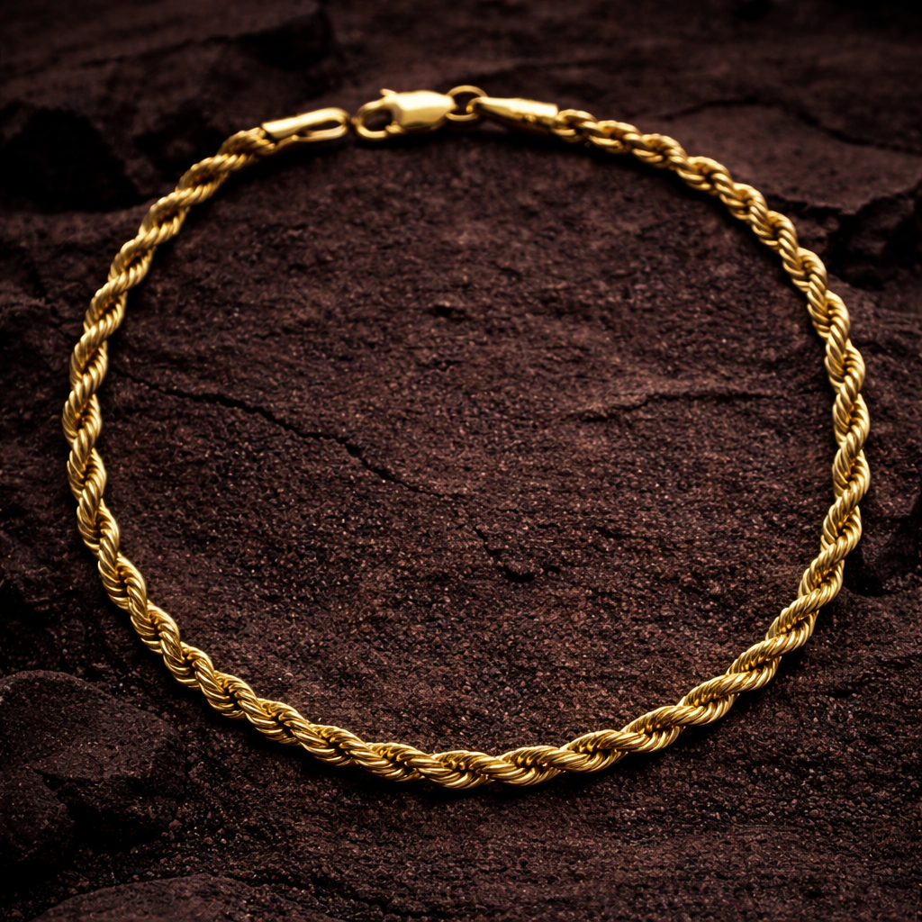 10K Yellow Gold Classic Rope Link Bracelet 7.25" 3MM